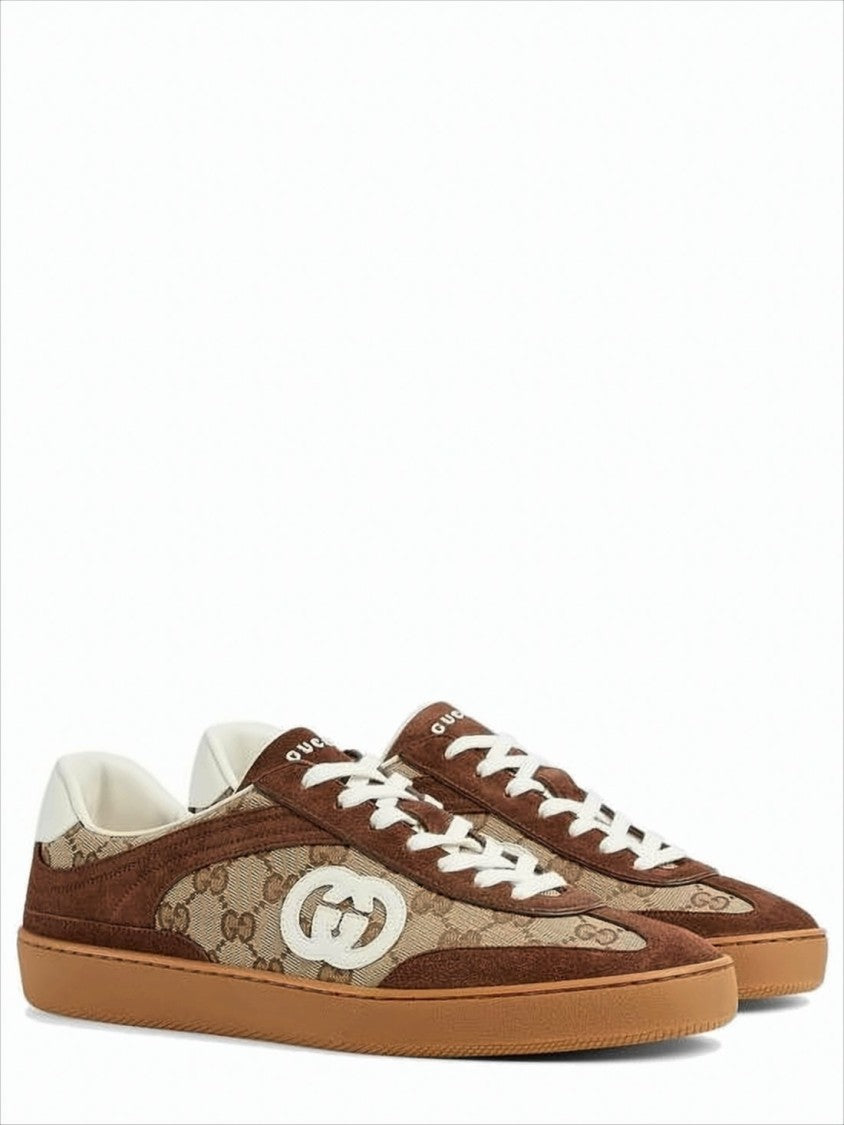 Gucci Monogram-Patterned Canvas And Suede Low-Top Sneakers