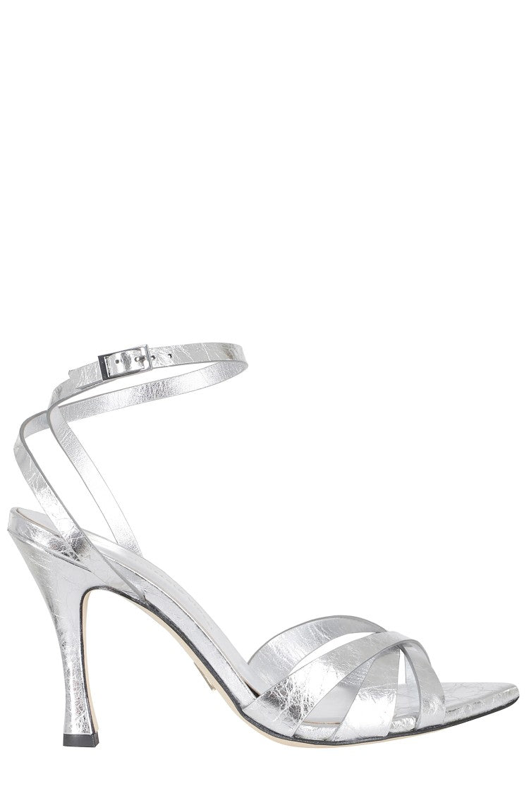 Giampaolo Viozzi Silver Delicate Ankle Strap Leather Sandals