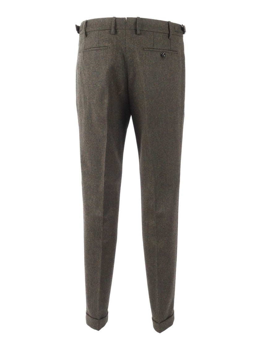 Berwich Herringbone Pattern Wool Trousers With Tailored Fit