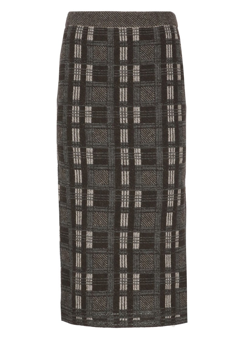D. Exterior Brown Striped Lurex Alpaca-Blend Midi Skirt