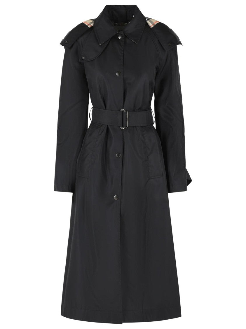 Burberry Long Car Coat With Black Nylon Hood