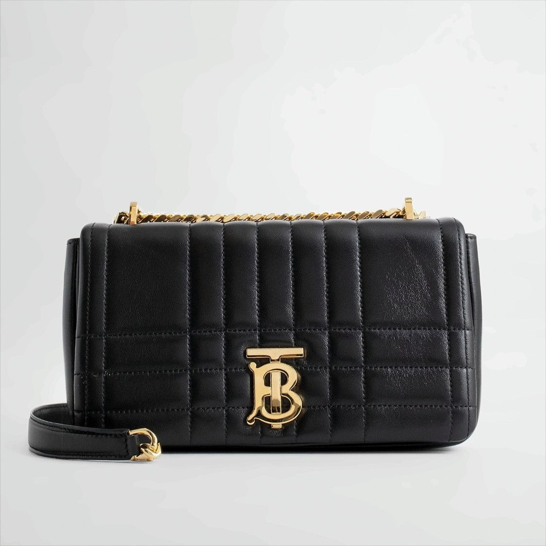 Burberry Quilted Black Lambskin Shoulder Bag With Chain Strap