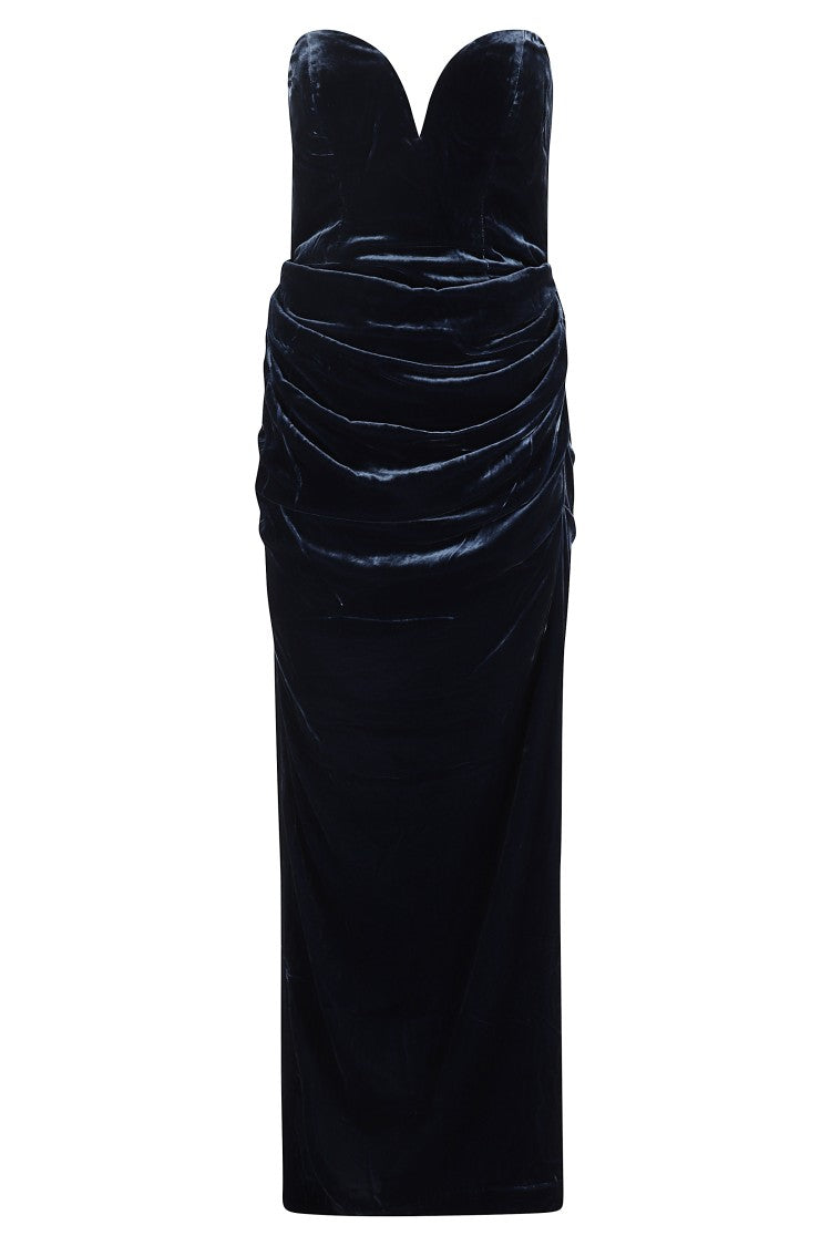 Rotate Silk Velvet Slit Dress