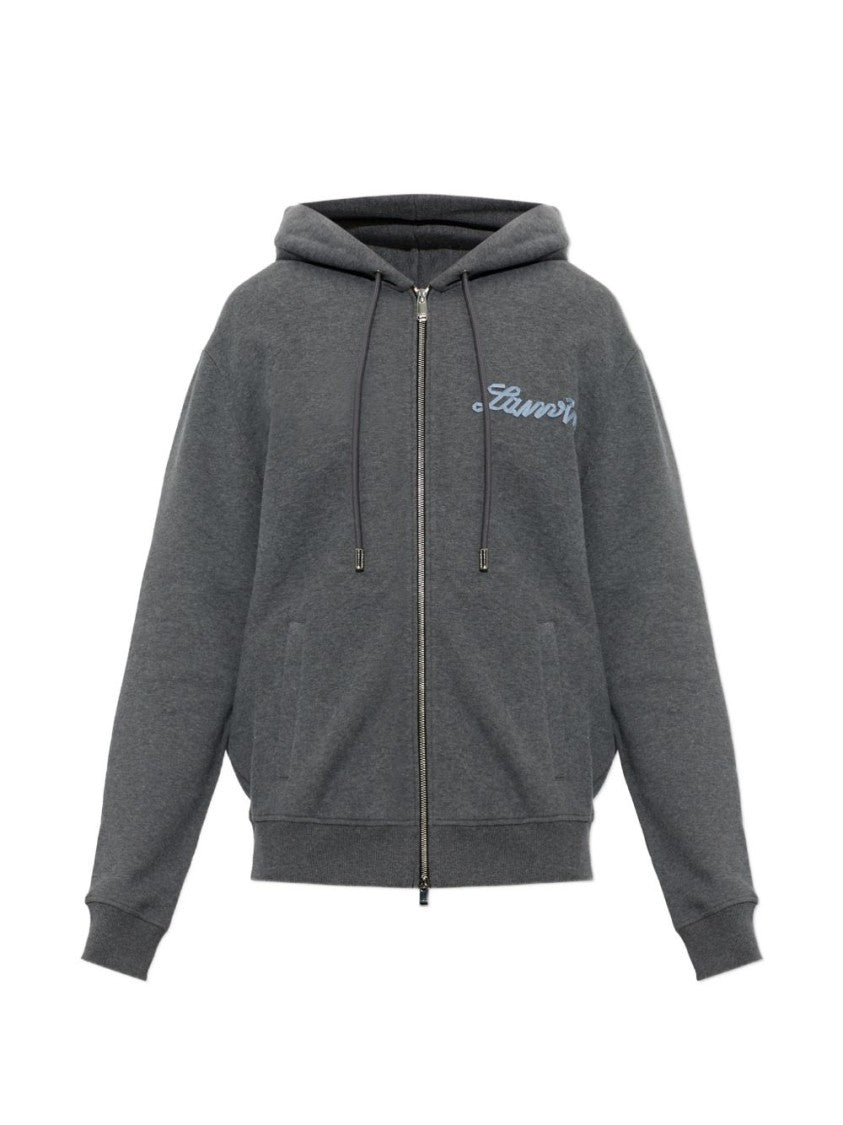 Lanvin Silk-Blend Ribbed Zip-Up Hoodie