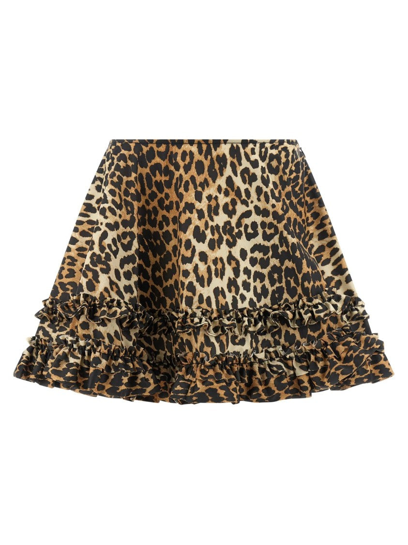 Ganni Brown Leopard Print Nylon Mini Skirt