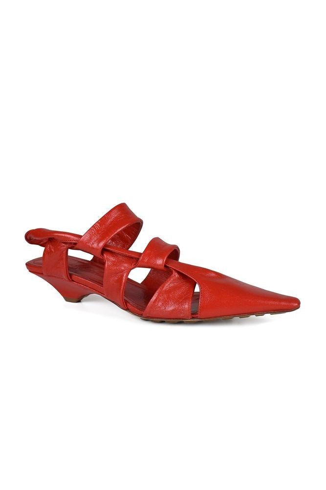 Bottega Veneta Red Leather Strappy Sandals With Pointed Toe