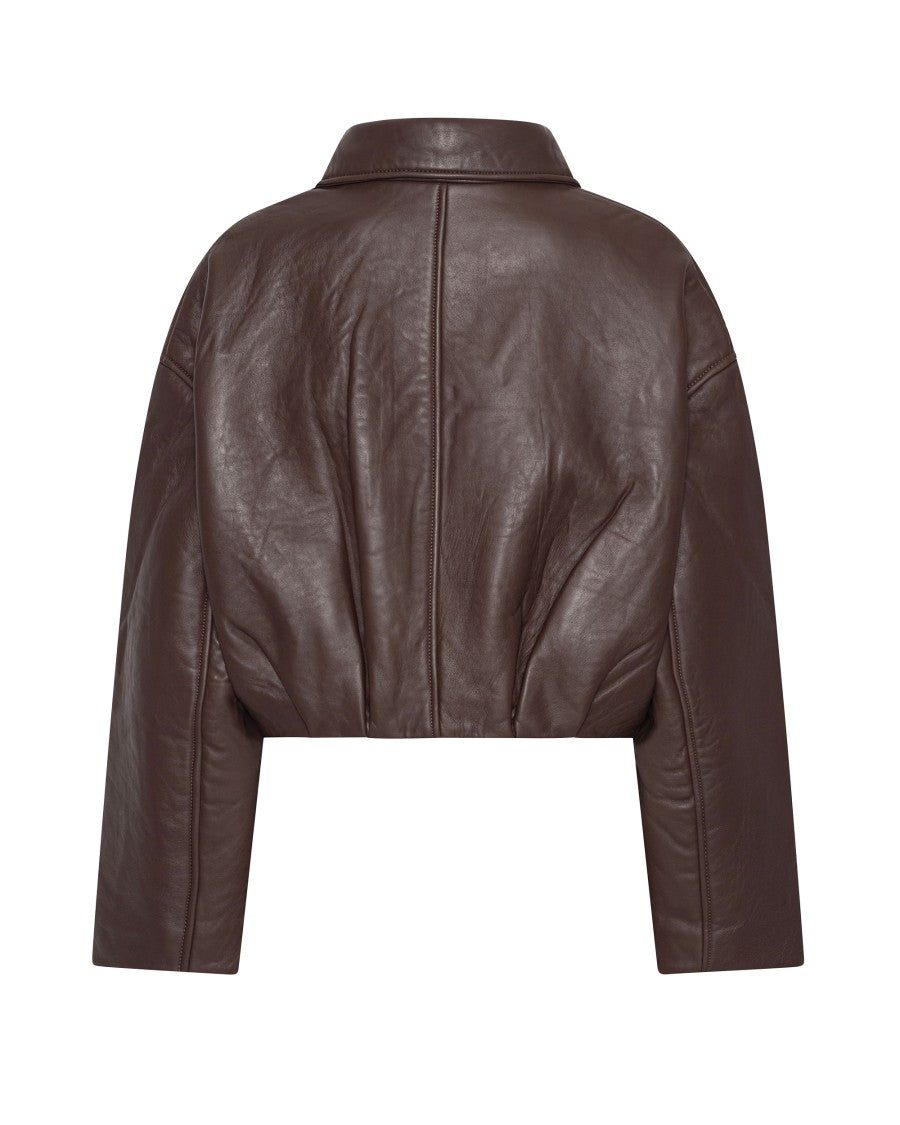 Rotate Brown Structured Lambskin Leather Jacket