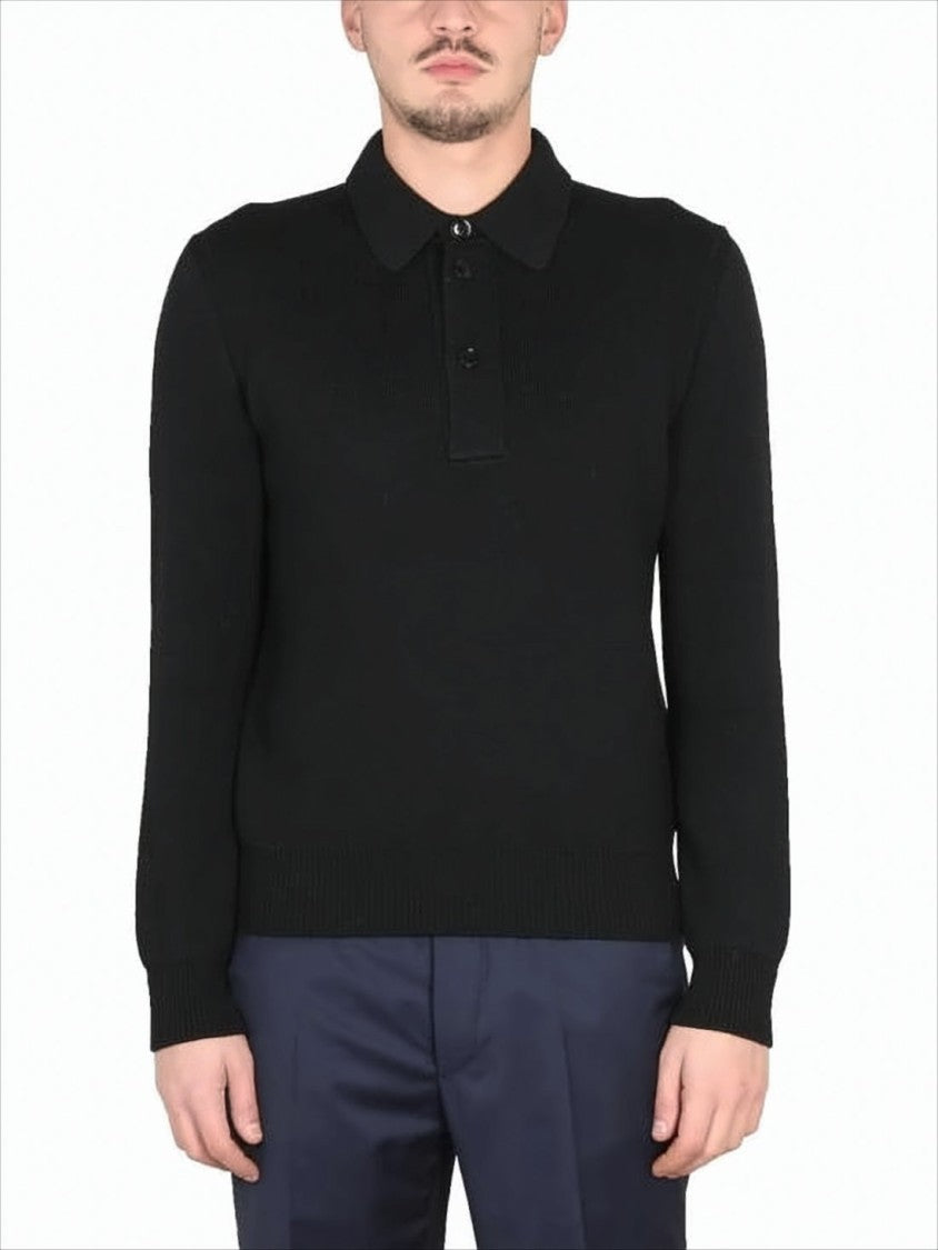 Tom Ford Black Wool And Silk Blend Polo Sweater