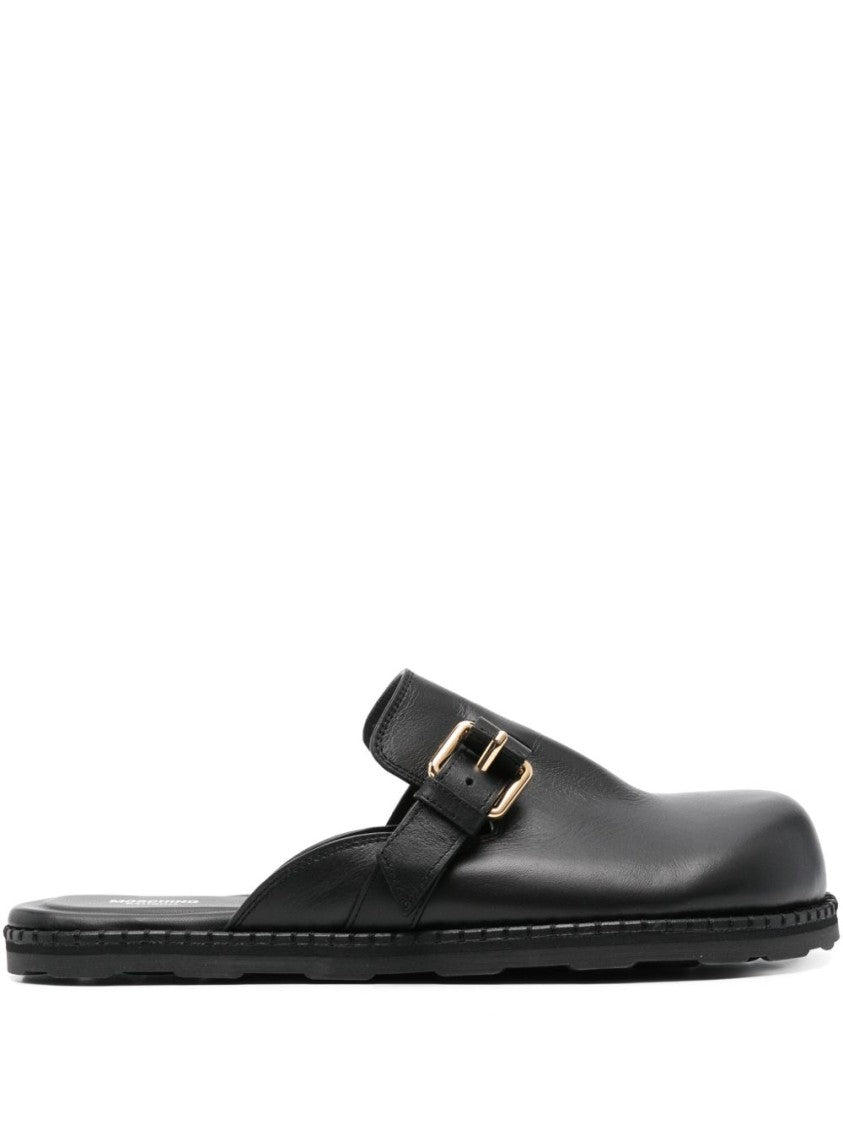Moschino Black Side Buckle Flat Rubber Sandals