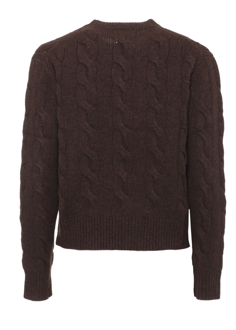 Polo Ralph Lauren Brown Cable-Knit Wool-Blend Sweater
