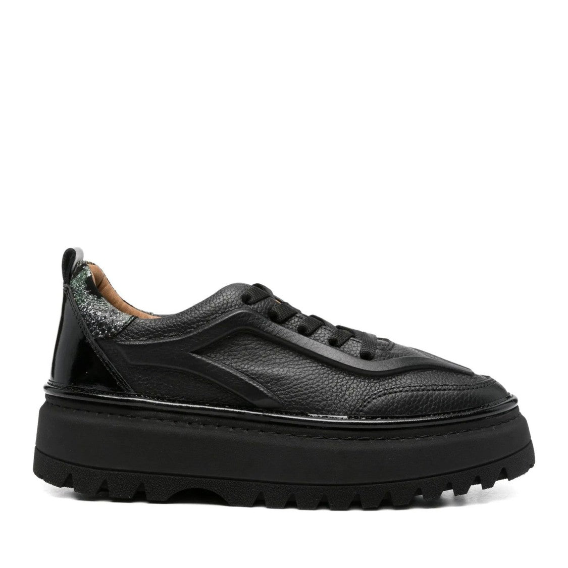 Sergio Moretti Black Chunky Wedge Leather Sneakers