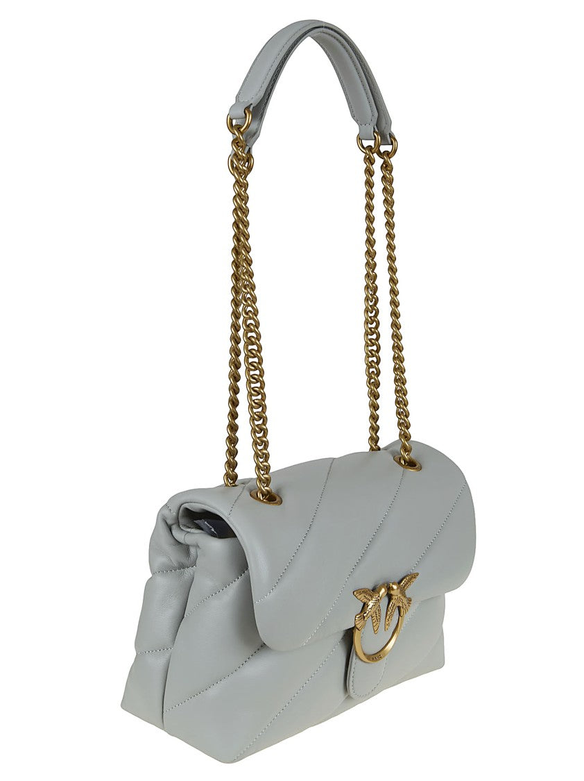 Pinko Quilted Grey Puff Shoulder Bag With Logo Buckle