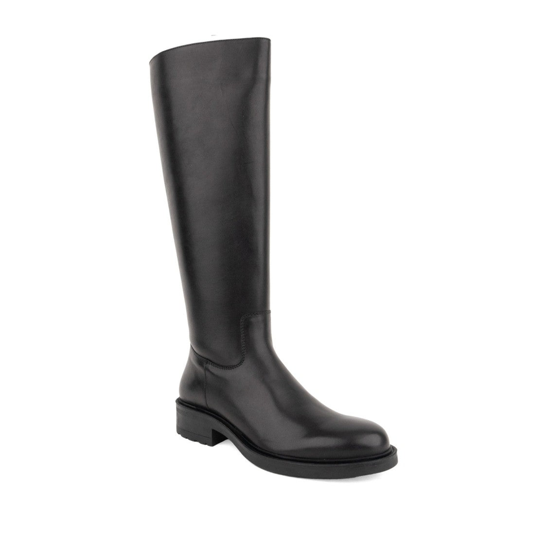 Sergio Moretti Black Sleek Flat Sole Side Zipper Leather Boots