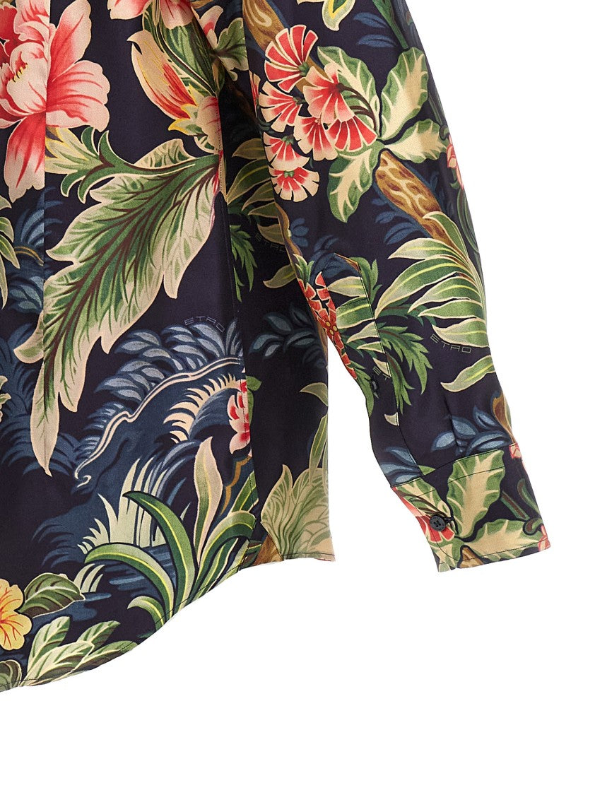 Etro Multicolor Floral Print Silk Shirt