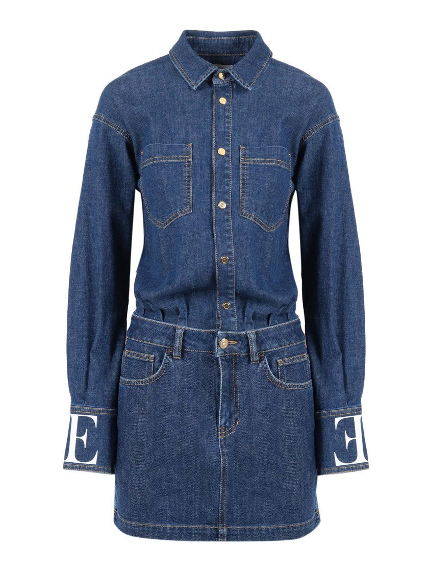 Elisabetta Franchi Shirt-Style Denim Dress With Contrast Stitching