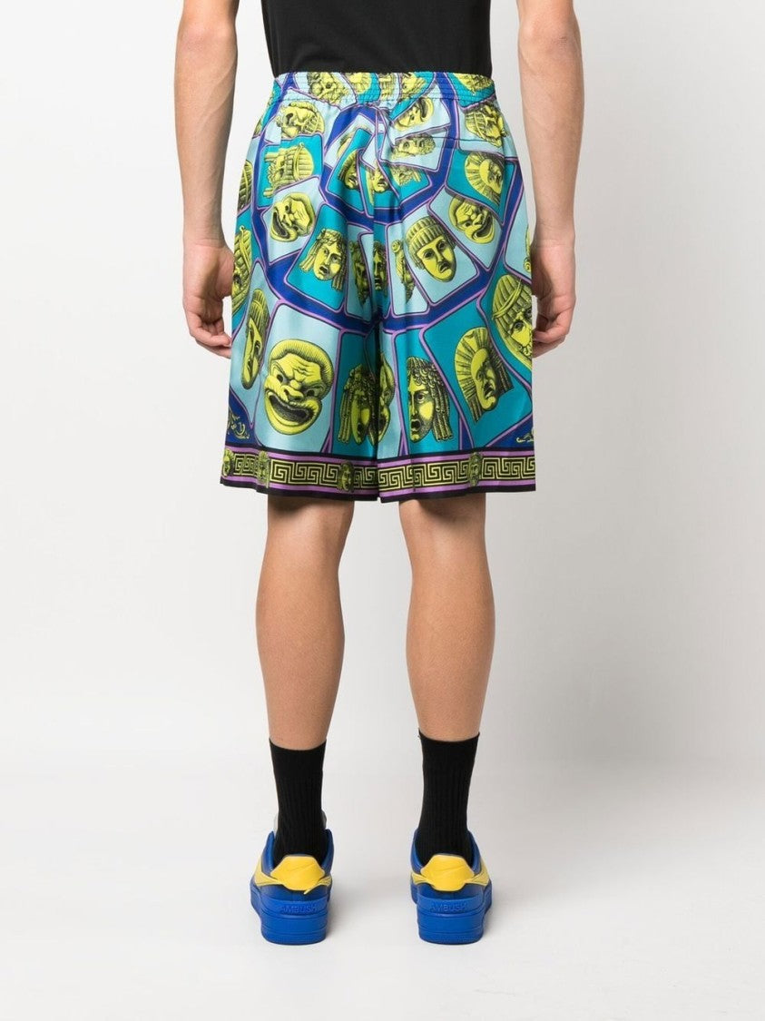 Versace Le Maschere Print Silk Shorts