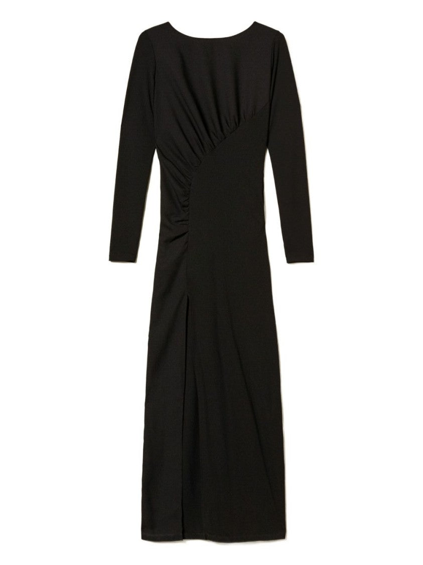 Twin-Set Long Black Dress With Ruched Detailing