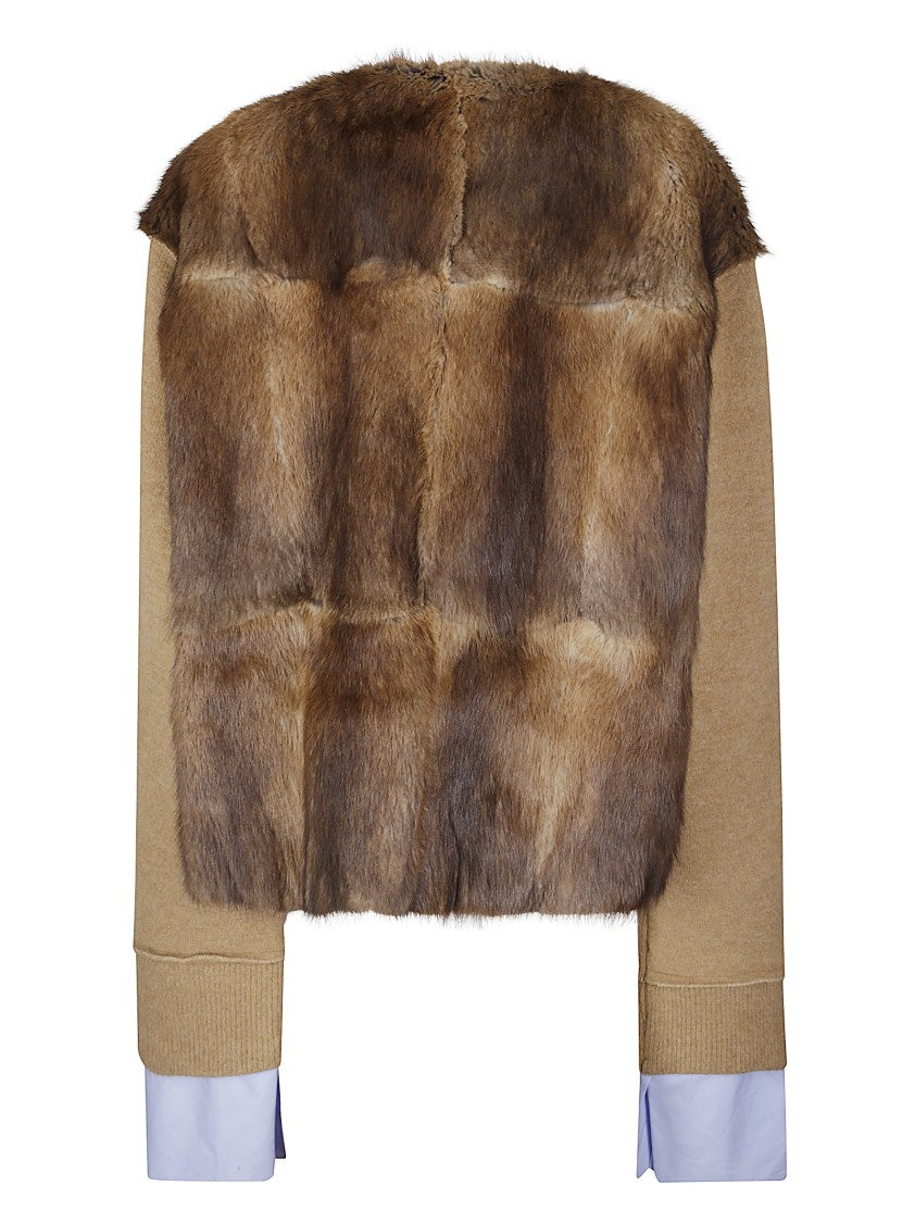 Jejia Brown Collarless Jonathan Blazer With Alpaca Leather & Wool Sleeves