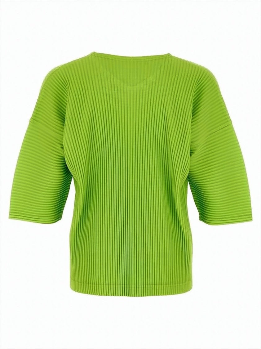 Homme Plissé Issey Miyake Lime Green Pleated Short-Sleeve Top With Boxy Silhouette