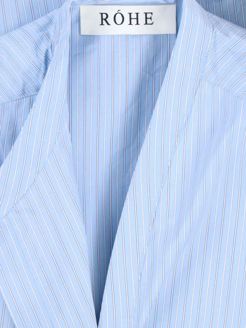 Róhe Asymmetrical Stripe Shirt In Light Blue Cotton