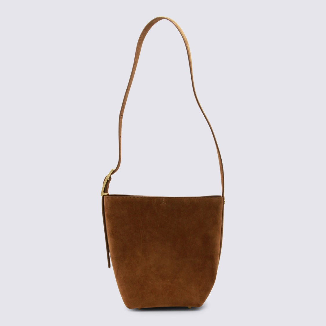 Anine Bing Minimalist Bucket Bag In Smooth Suede With Gold Accents