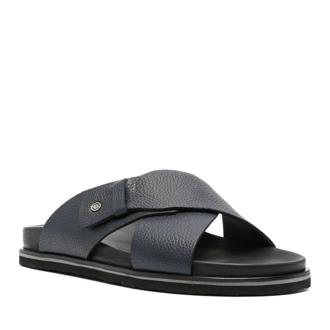 John Harrison Blue Textured Strap Leather Slippers