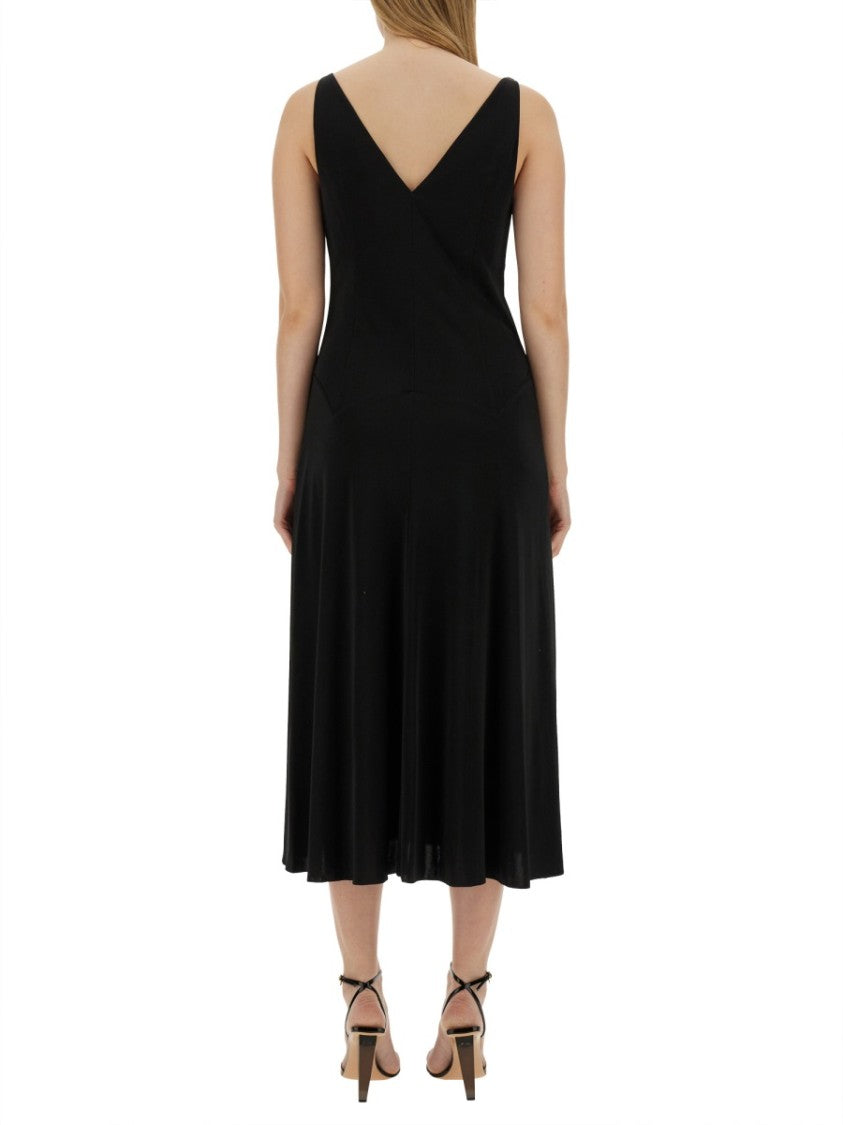 Lanvin Black Midi Dress With Asymmetrical Shoulder Detail