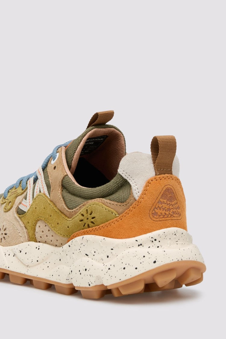 Flower Mountain Multi-Layered Olive Green Sneakers With Suede Overlays