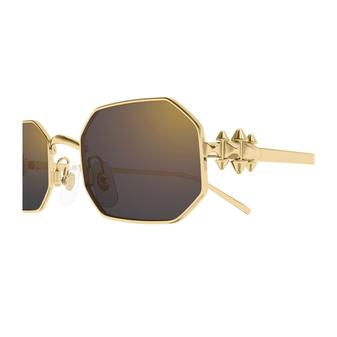 Cartier Octagonal Gold Grey Sunglasses With Studded Temple Detail