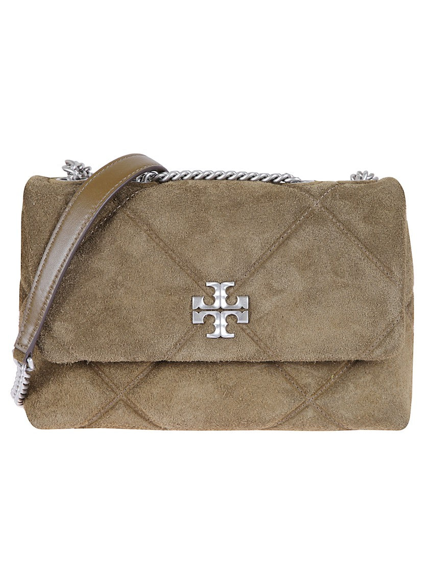 Tory Burch Quilted Deep Olive Suede Bag With Chain
