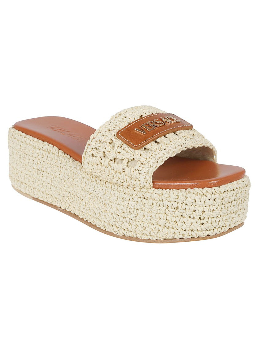 Versace Woven Raffia Platform Sandals