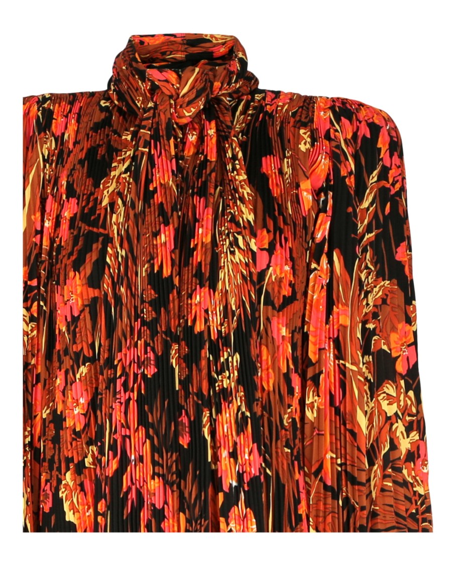 Balenciaga Floral-Print Pleated Scarf Blouse