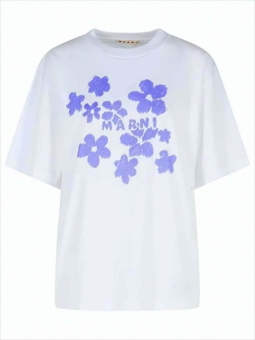 Marni White Short-Sleeve T-Shirt With Abstract Floral Design