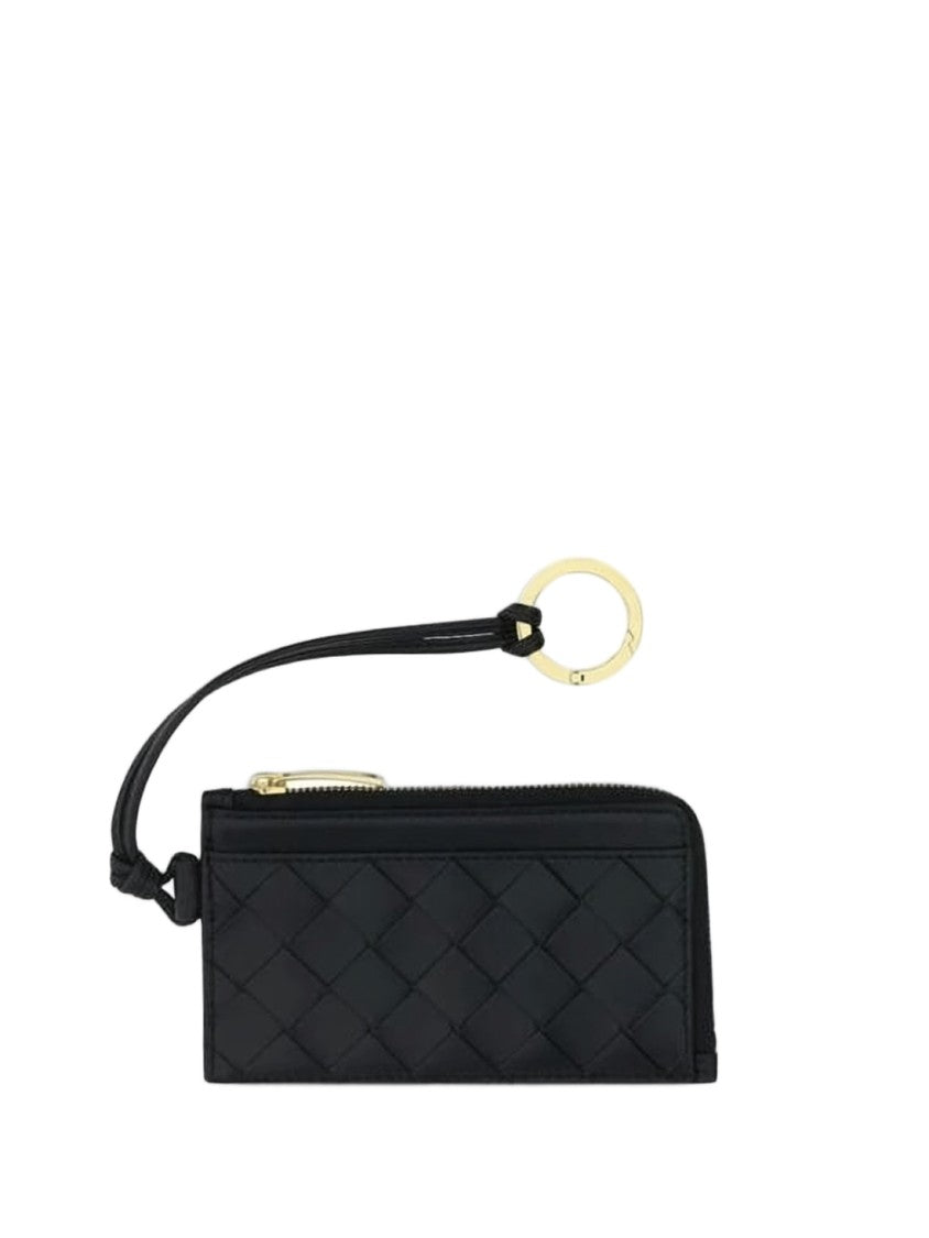 Bottega Veneta Woven Leather Card Wallet With Zip Closure