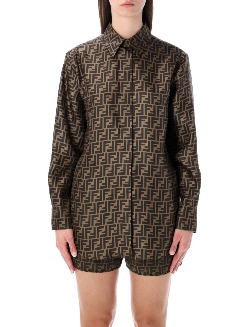 Fendi Silk Jacquard Oversized Shirt With Ff Motif