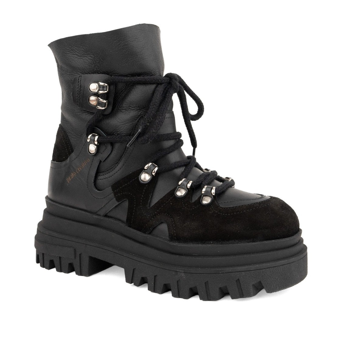Prato Creativo Black Chunky Lace-Up Suede Accent Boots