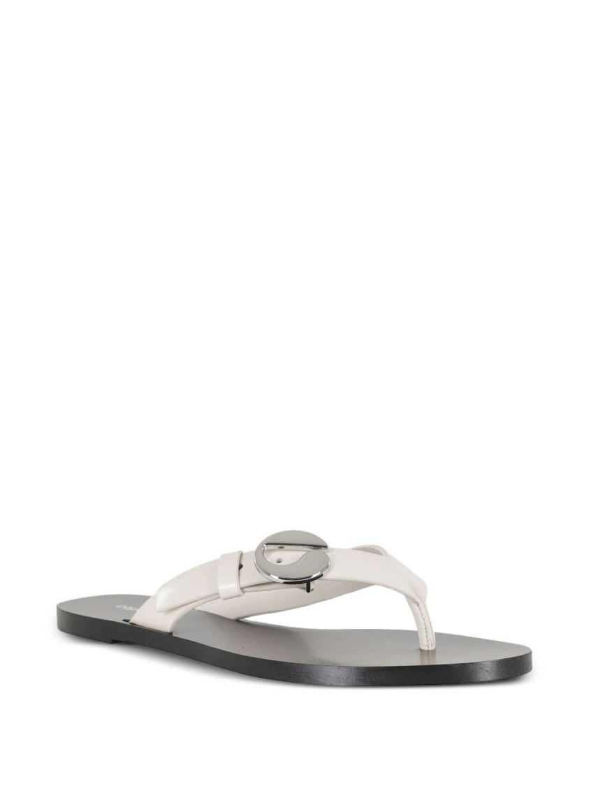 Coperni Beige Silver Hardware Flat Thong Sandals