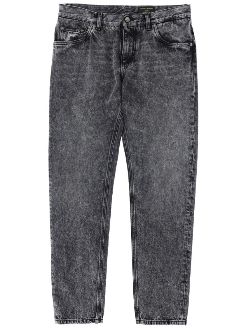 Dolce & Gabbana Washed Black Tapered Cotton Jeans