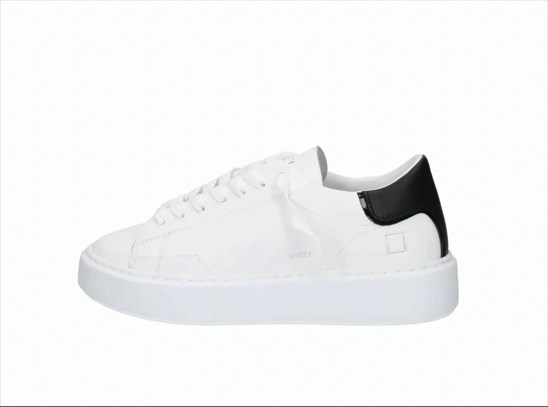 D.A.T.E White Leather Sneakers With Black Suede Heel