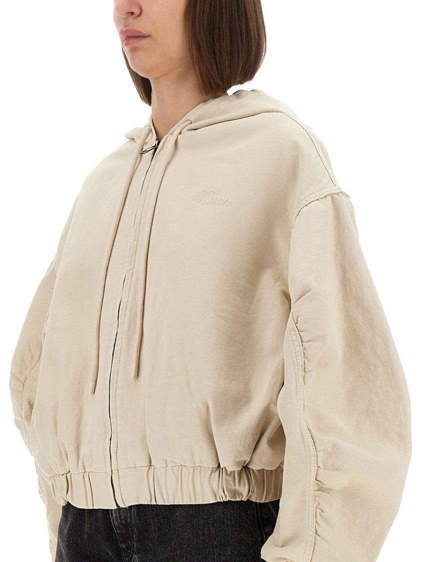 Rotate Birger Christensen Cropped Heavy Cotton Jacket With Drawstring Hood