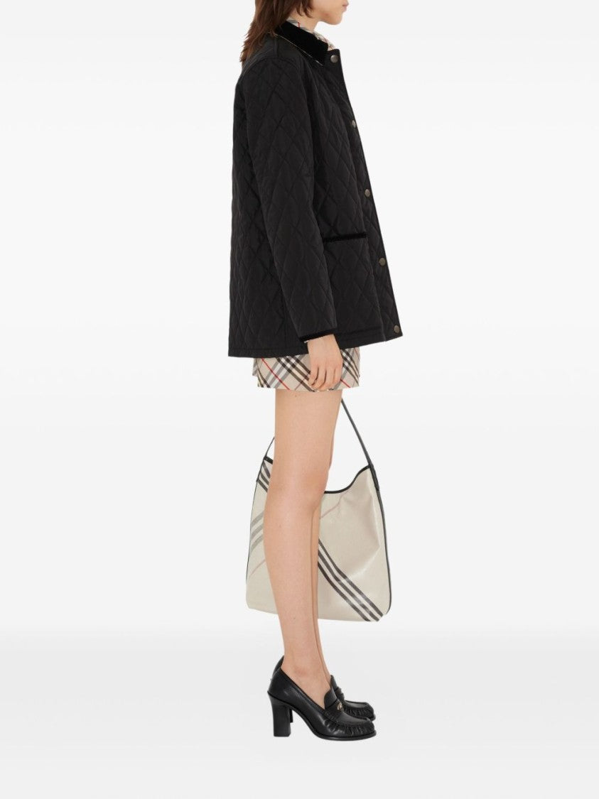 Burberry Quilted Corduroy Collar Snap Button Jacket
