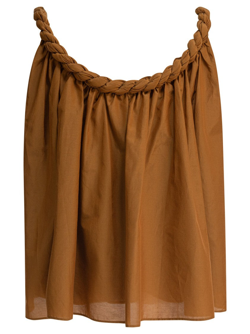 Loulou De Saison Gathered Top With Braided Neckline And Flowing Silhouette
