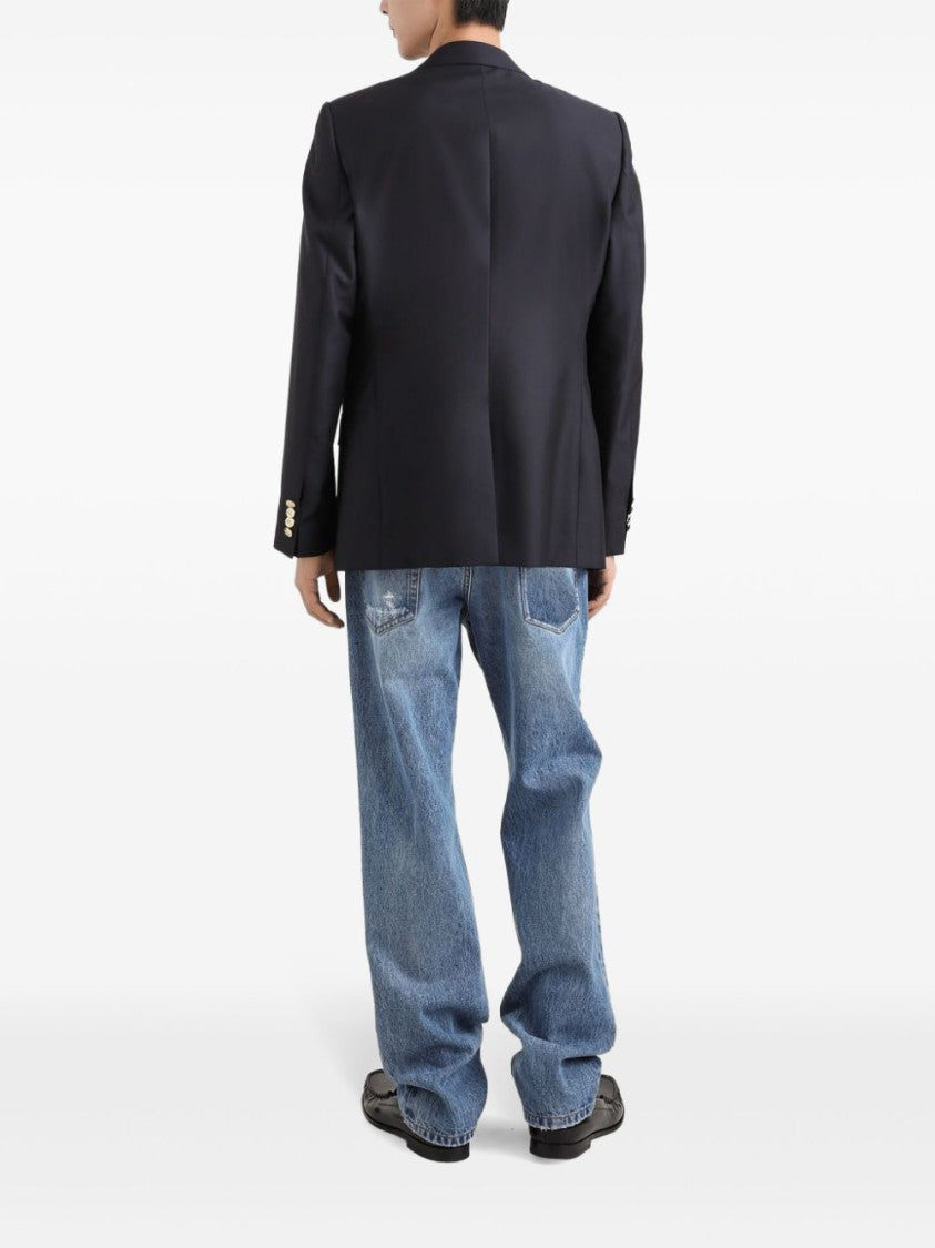 Dolce & Gabbana Tailored Blue Jacket With Gold-Tone Buttons And Decorative Emblem