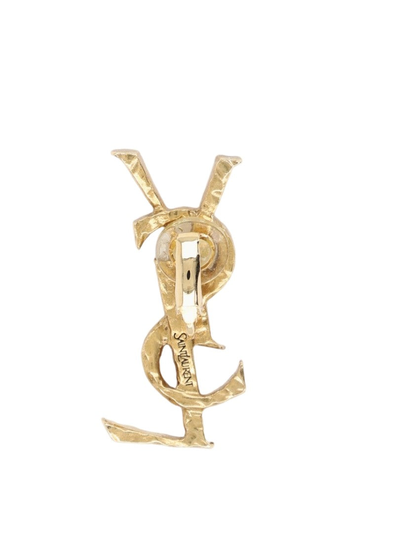 Saint Laurent Cassandre Interlocking Hammered Brass Earrings