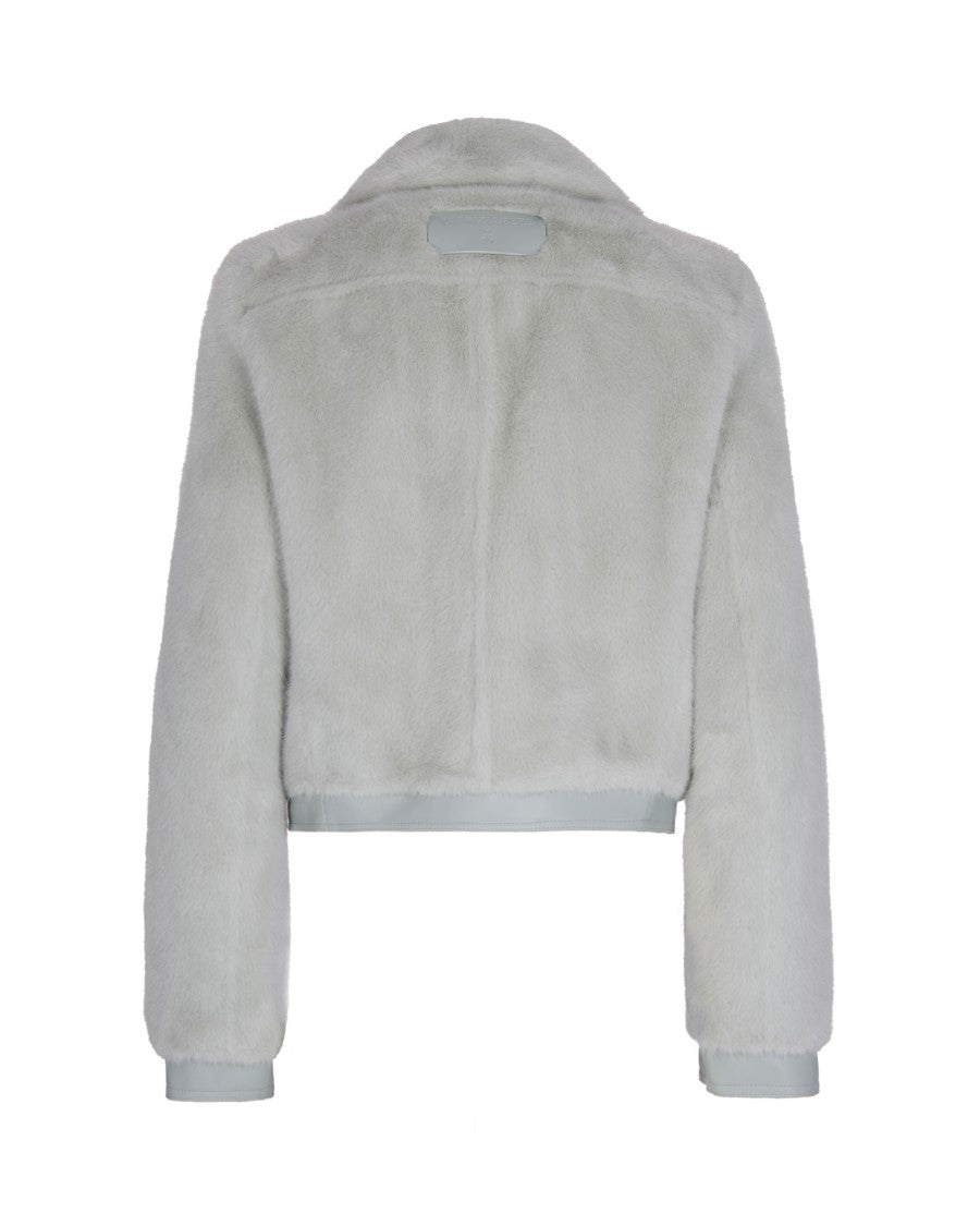 Patrizia Pepe Aqua Gray Faux Fur Jacket