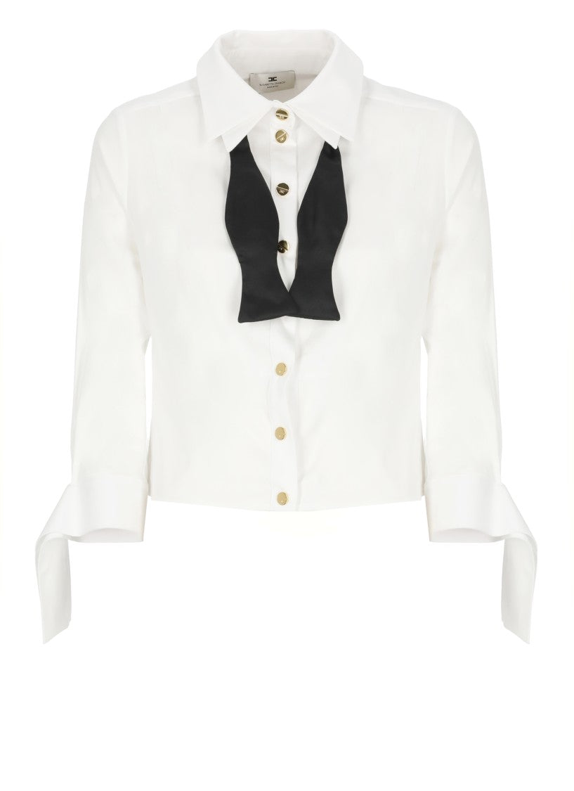 Elisabetta Franchi Crisp White Cotton Shirt With Tied Cuffs