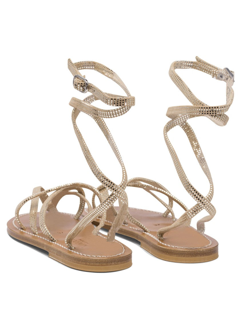 K.Jacques Flat Leather Sandals With Textured Straps