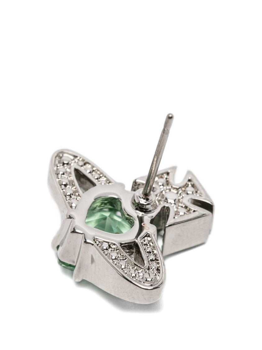 Vivienne Westwood Heart-Shaped Green Gemstone Stud Earrings With Silver-Tone Accents