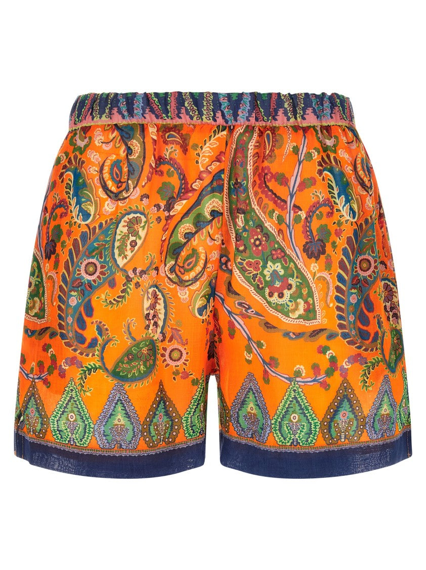 Etro Wide Leg Floral Paisley Ramie Shorts