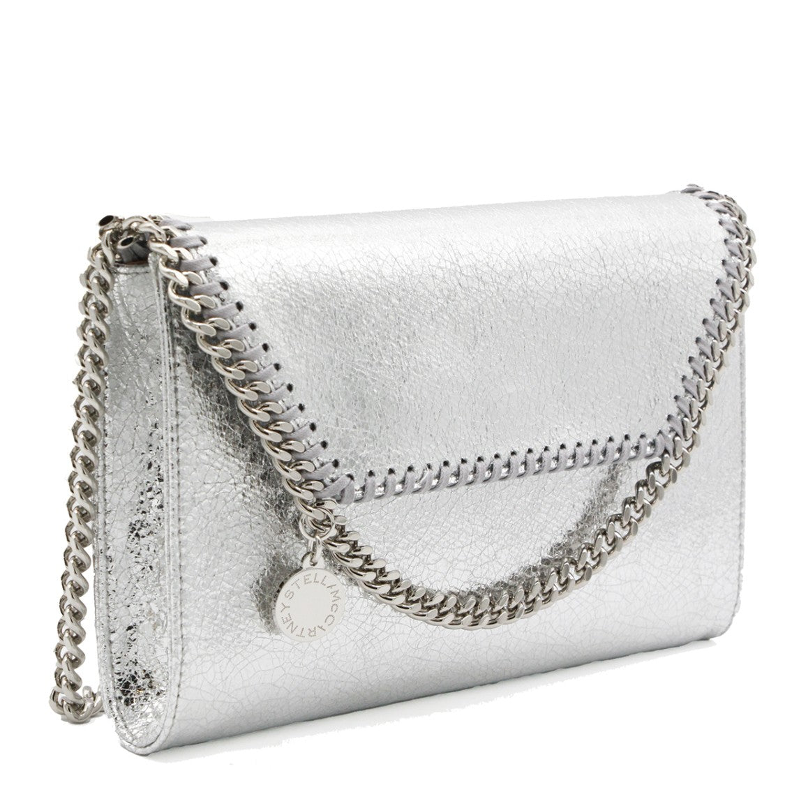 Stella Mccartney Envelope-Shaped Mini Shoulder Bag In Silver Faux Leather